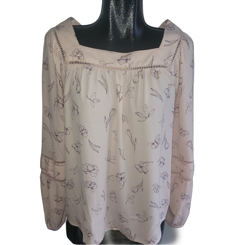 Lauren Conrad Blush Floral Print Square Neckline Blouse Size M